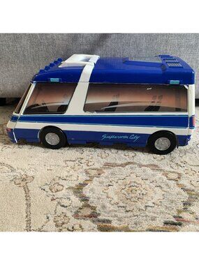 Vintage 1991 Micro Machines Blue Super City Van Camper RV Fold-out Set